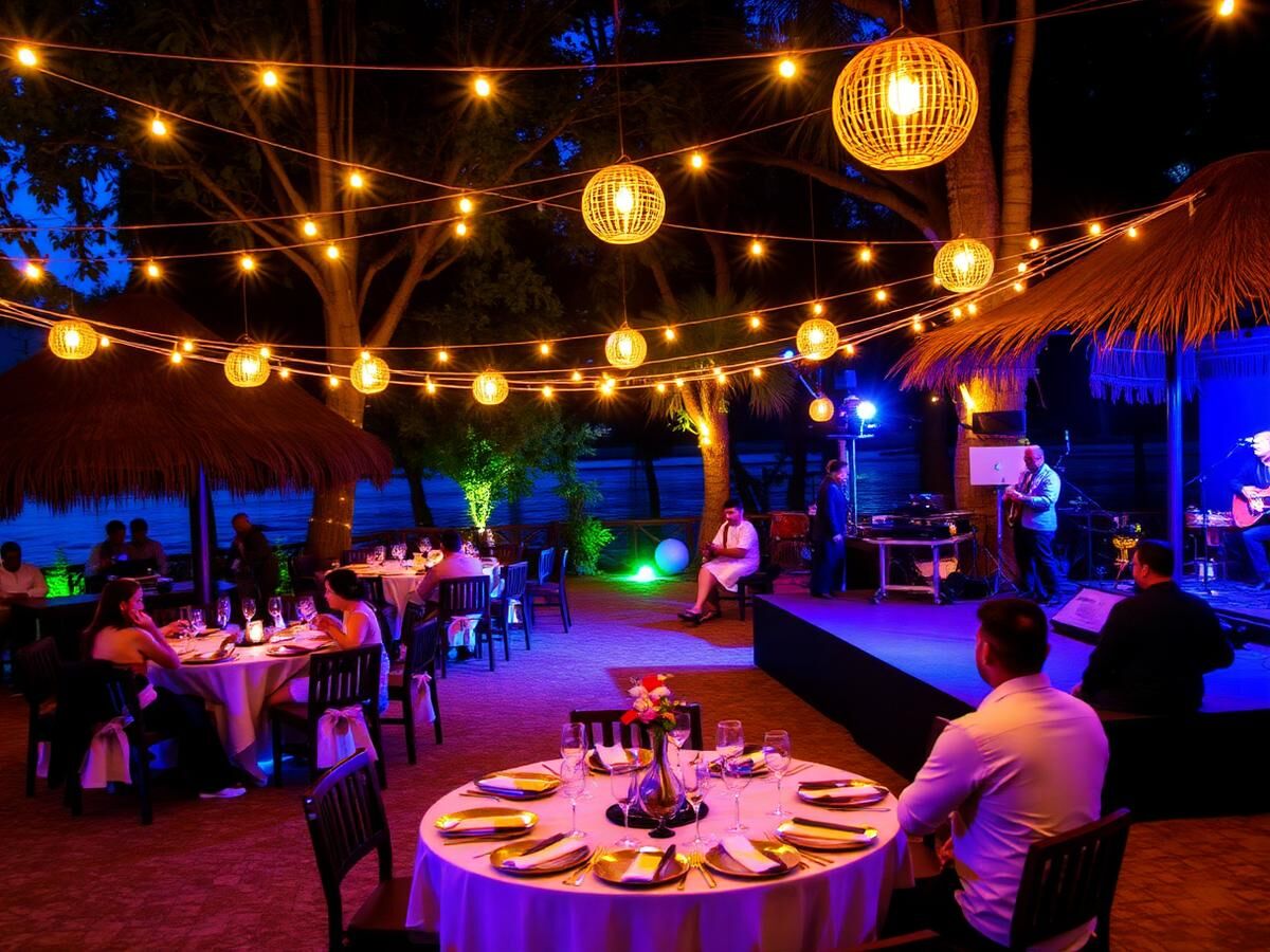 Evening event under string lights