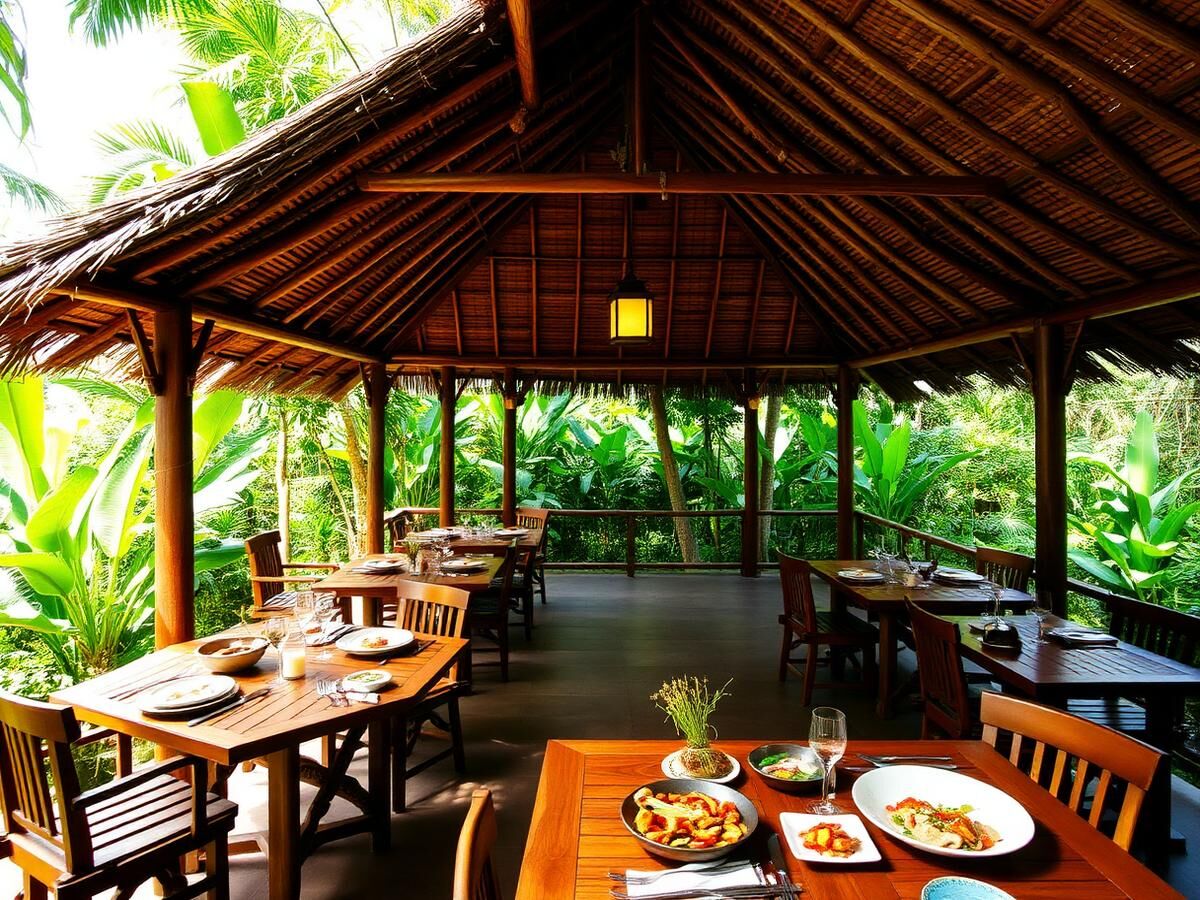 Thatched gazebo dining